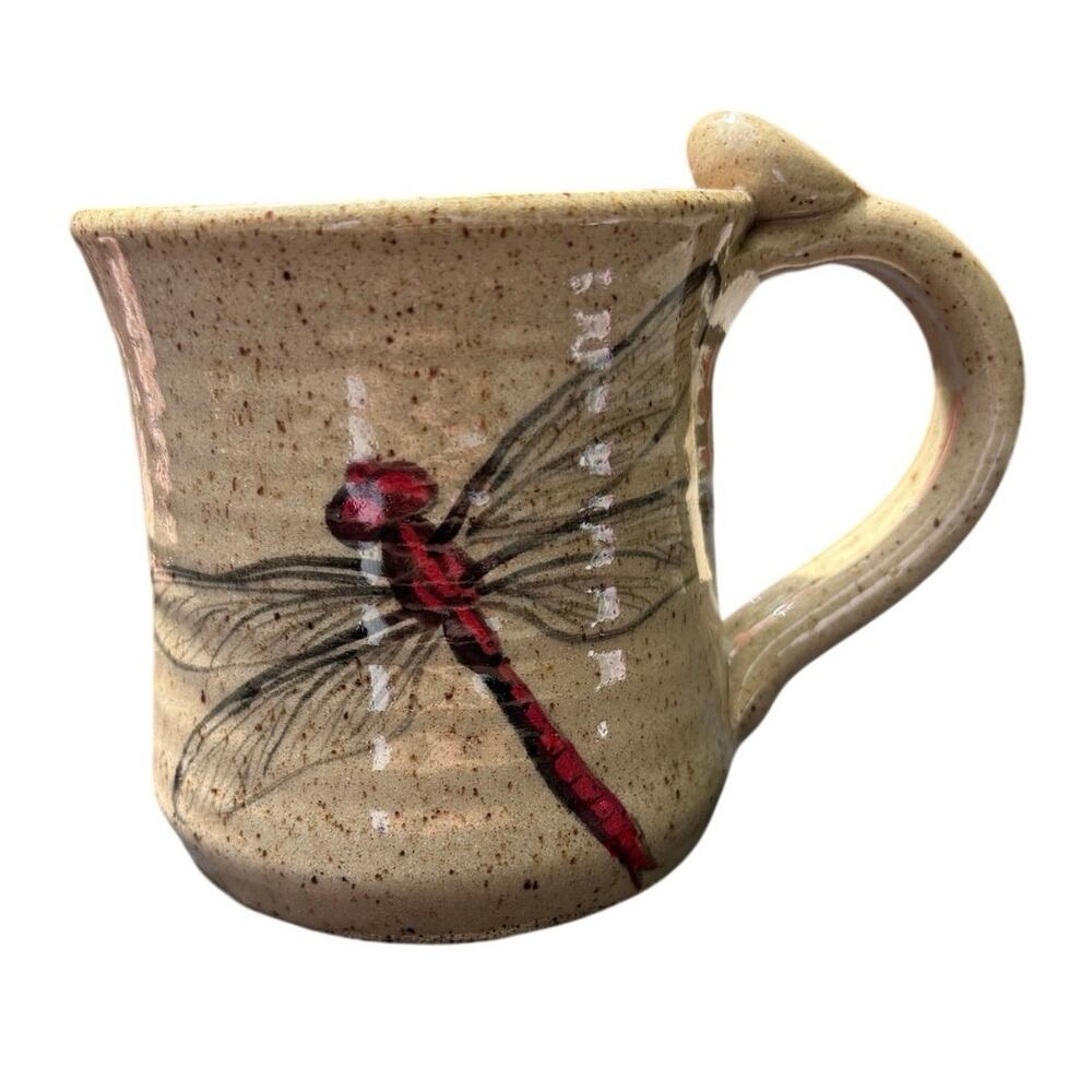 Cabin Pottery Hand Made Stoneware Coffee Mug Dragonfly Made in Maine Soul Signed